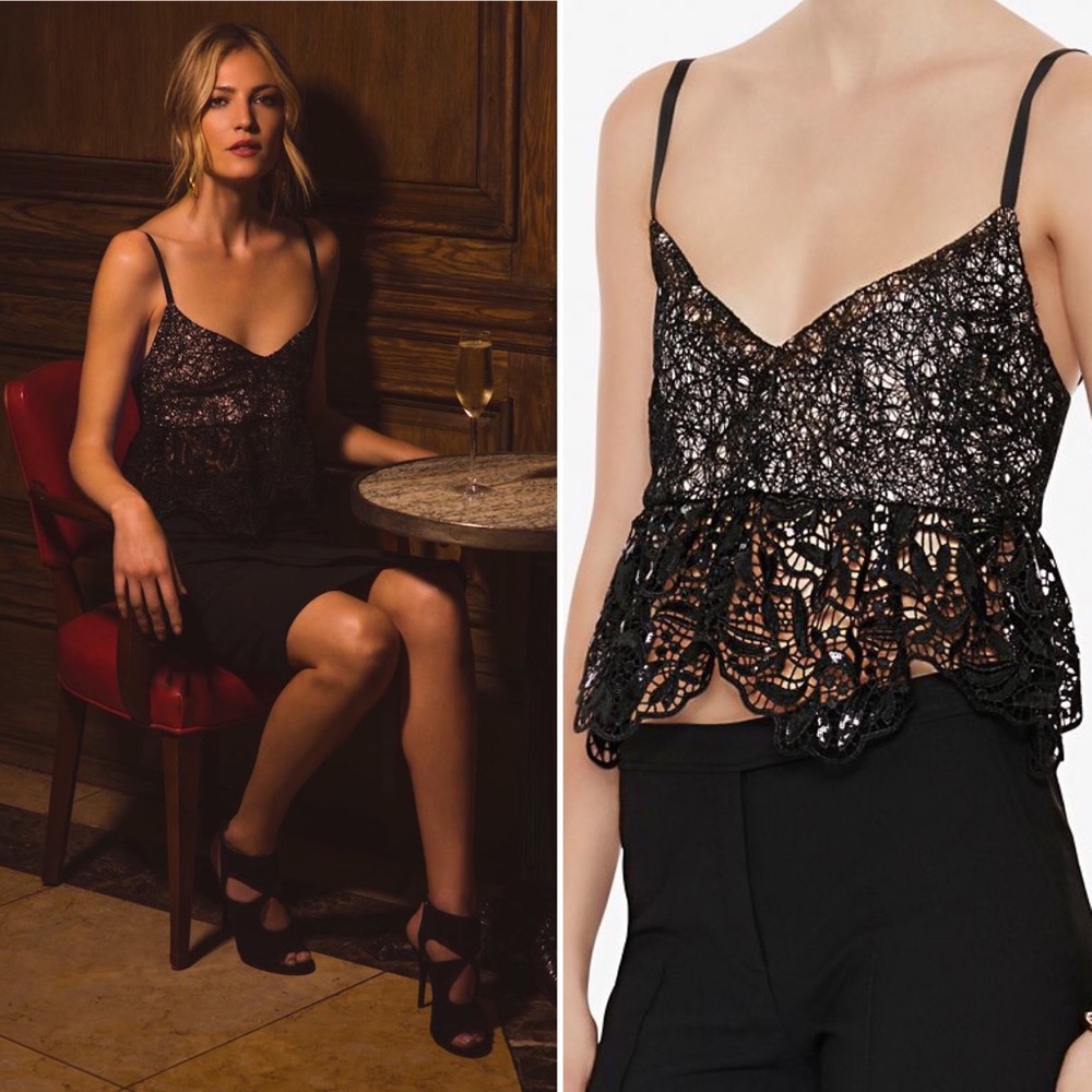 ALEXIS Estelle Lace Sequin Frill Top